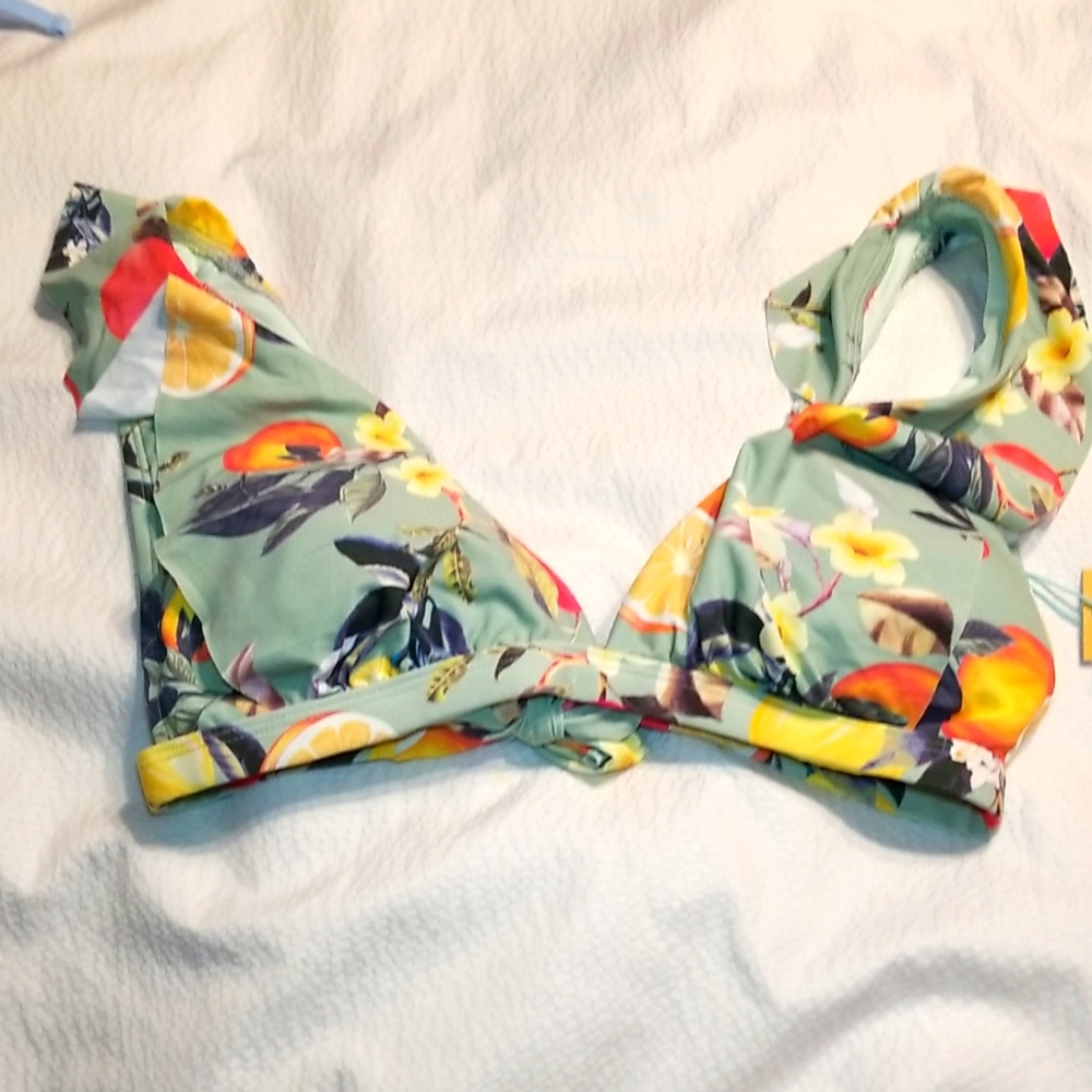 NWT RUFFLE STRAP ADJUSTABLE REMOVABLE PADS TIE BACK SWIMSUIT BRA TOP BIKINI SWIM
